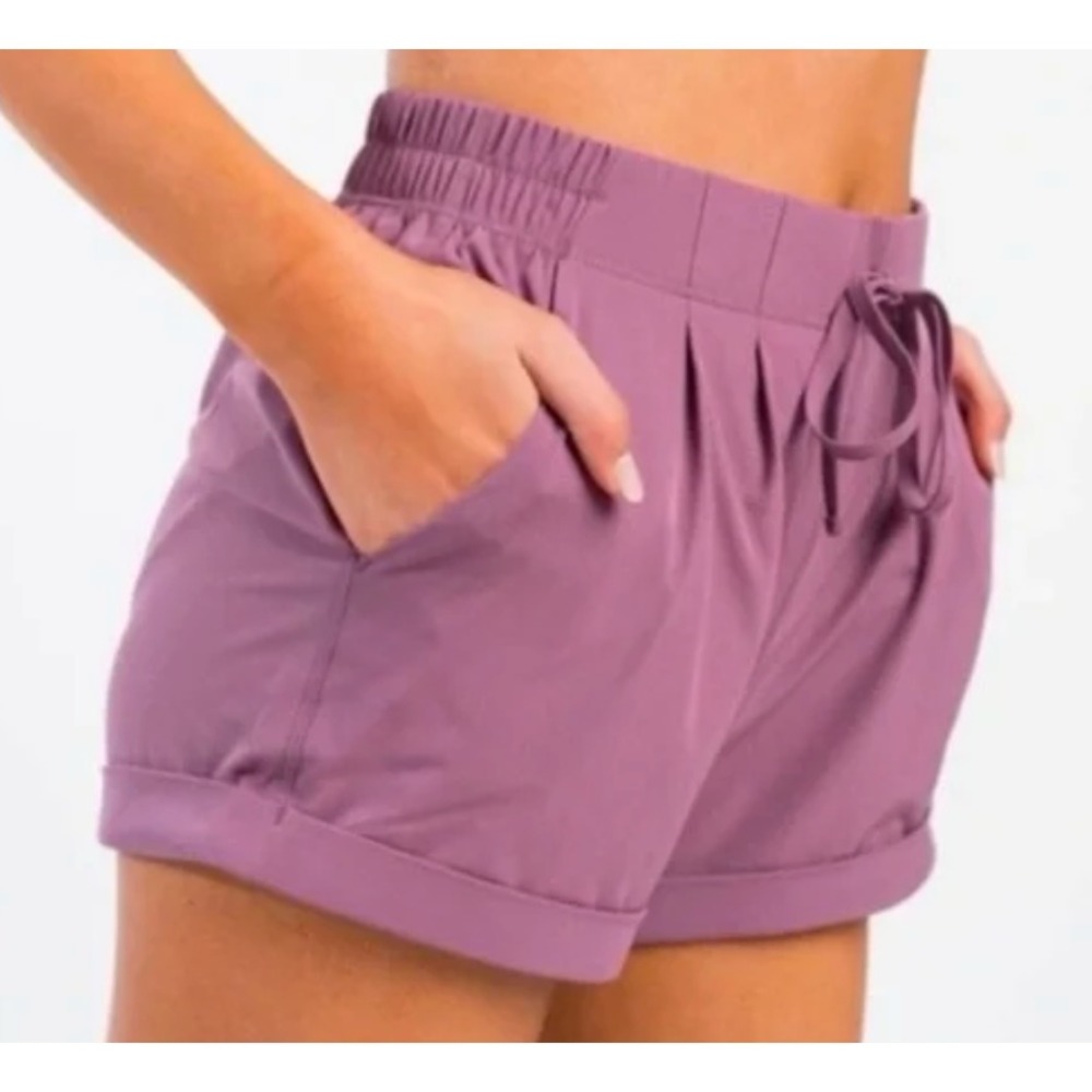 ZYIA Dusty Purple PLEATED CUFFED SHORTS Lined High Rise w/Pockets PULL-ON sz XXL
